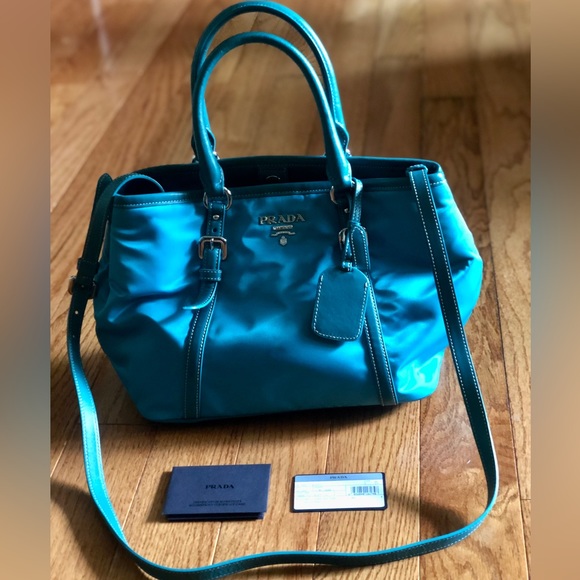 Prada Borsa A Mano Handbag Turquoise / Blue Tessuto + Soft CA BN1841 Tote Hobo - Picture 3 of 17